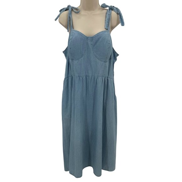 NWT LC Lauren Conrad Womens Chambray Blue Cotton Strap Sleeve Midi Dress XXL - Picture 3 of 13